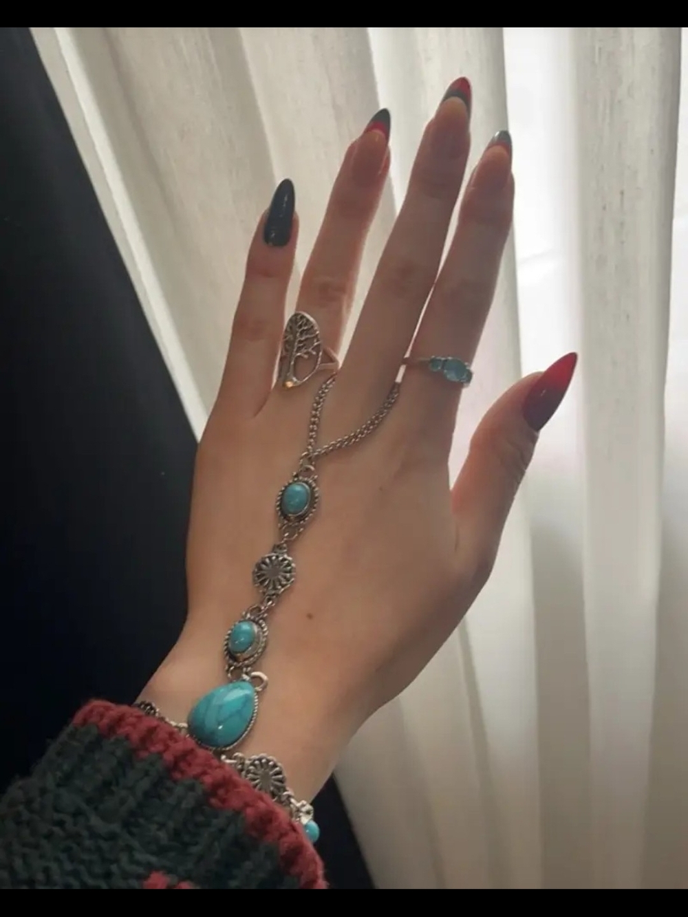 Silver-Tone Turquoise Hand Chain Bracelet - Women's Jewelry